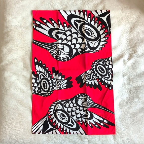 Cotton Kitchen Towel Hummingbird Indigenous Design by Joe Wilson, Coast Salish - Picture 1 of 5